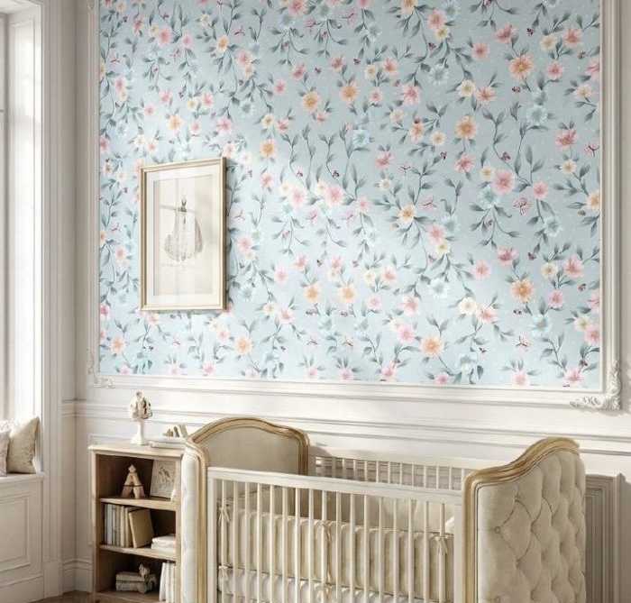Papel de Parede Floral Poá Azul