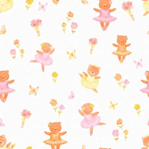 Papel de Parede Ursinha Bailarina Rosa
