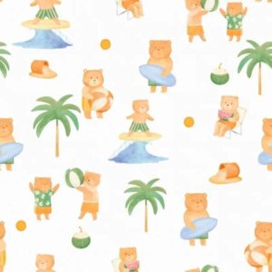 Papel de Parede Ursinho Surfista Branco