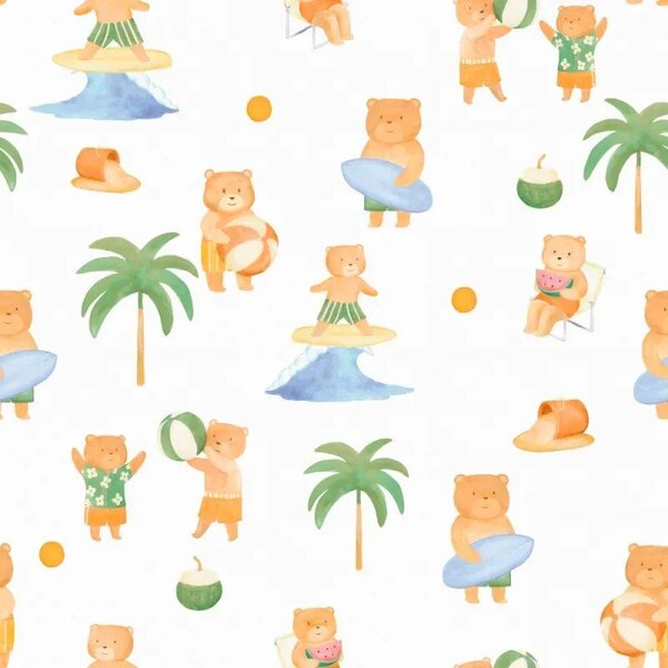 Papel de Parede Ursinho Surfista Branco