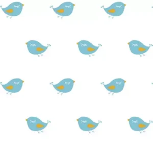 Papel de Parede Passarinhos Azul Com Dourado