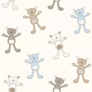 Papel de Parede Ursinhos Bege e Azul