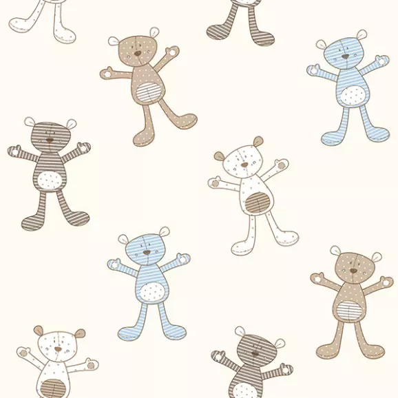 Papel de Parede Ursinhos Bege e Azul