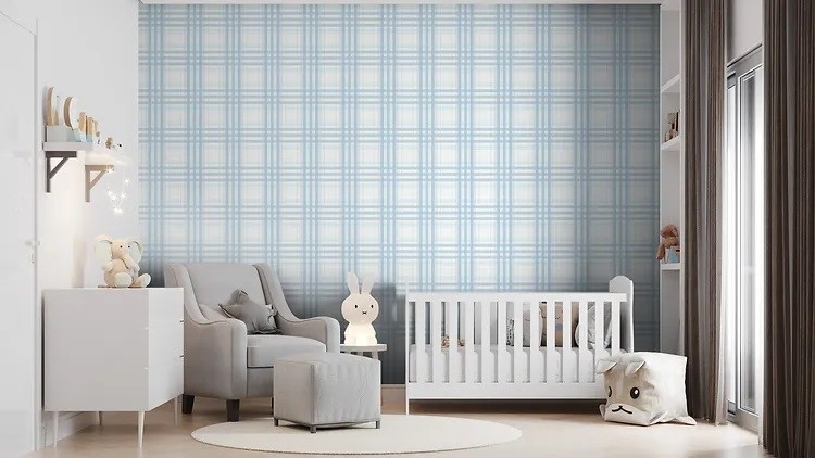 Papel de Parede Infantil Xadrez Azul - Imagem 2