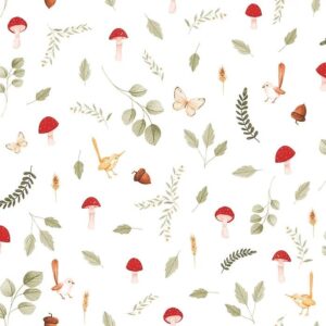 Papel de Parede Cogumelos e Pássaros Vermelho