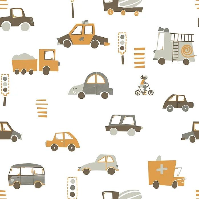Papel de Parede Carros Amarelo e Cinza