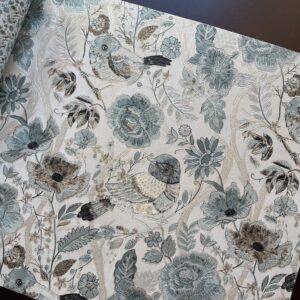 Papel de Parede Vinílico Floral com Pássaros Azul e Bege