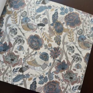 Papel de Parede Vinílico Floral com Pássaros Azul