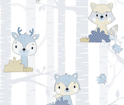 Papel de Parede Bichinhos Cinza e Azul Com Brilho