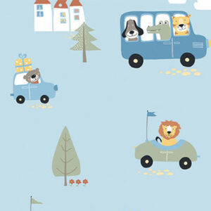 Papel de Parede Animais e Carro Azul Claro