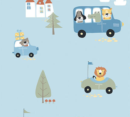 Papel de Parede Animais e Carro Azul Claro