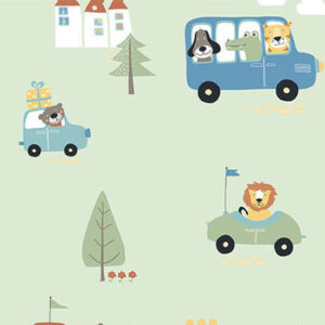 Papel de Parede Animais e Carros Verde