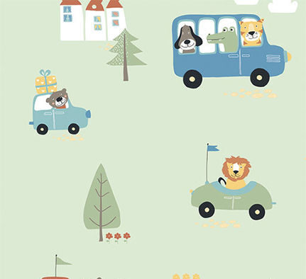 Papel de Parede Animais e Carros Verde