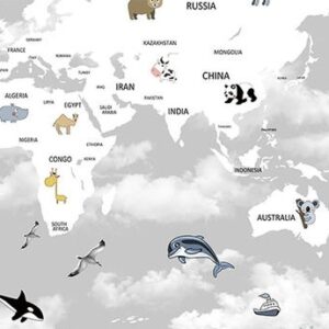 Papel de Parede Mapa Mundi Cinza Claro