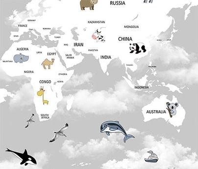 Papel de Parede Mapa Mundi Cinza Claro