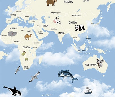 Papel De Parede Mapa Mundi Azul