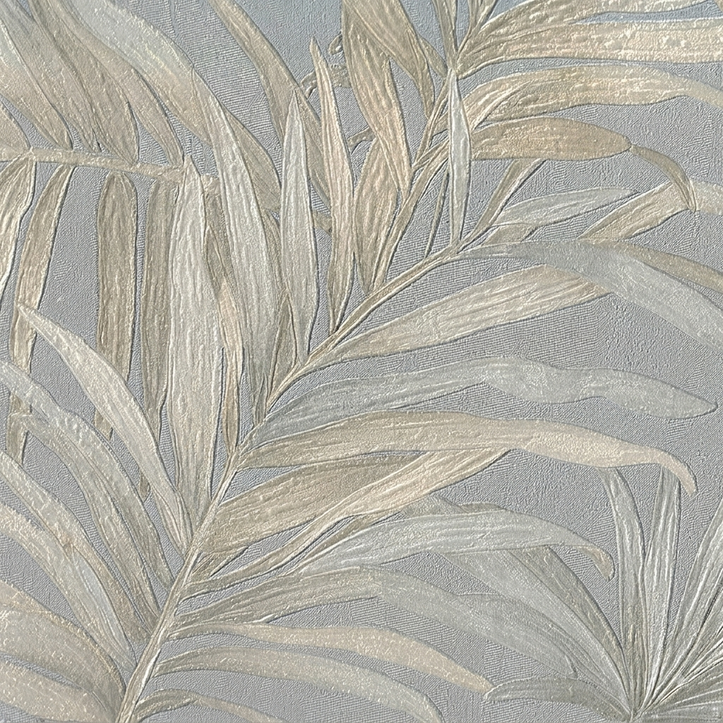 Papel de Parede Vinílico Folhagem Tropical Bege e Cinza