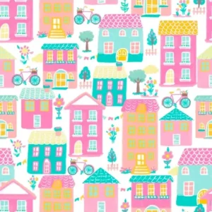 Papel De Parede Vila Multicolor Rosa